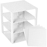 Strictly Briks Baseplate Set - Compatible with Lego, 10 x 10 in 4 Baseplates with 30 Stackers, Stackable Baseplates Building Toy Blocks Custom Display Towers, Kids Easter Gift, White