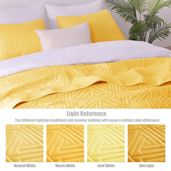 WHALE FLOTILLA SOFT KING SIZE QUILT SET FOR ALL SEASONS, 3-PIECE ULTRASONIC GEOMETRIC QUILTS BEDDING SET, LIGHTWEIGHT REVERSIBLE BEDSPREAD, COVERLET, BED COVER WITH 2 PILLOW SHAMS, YELLOW