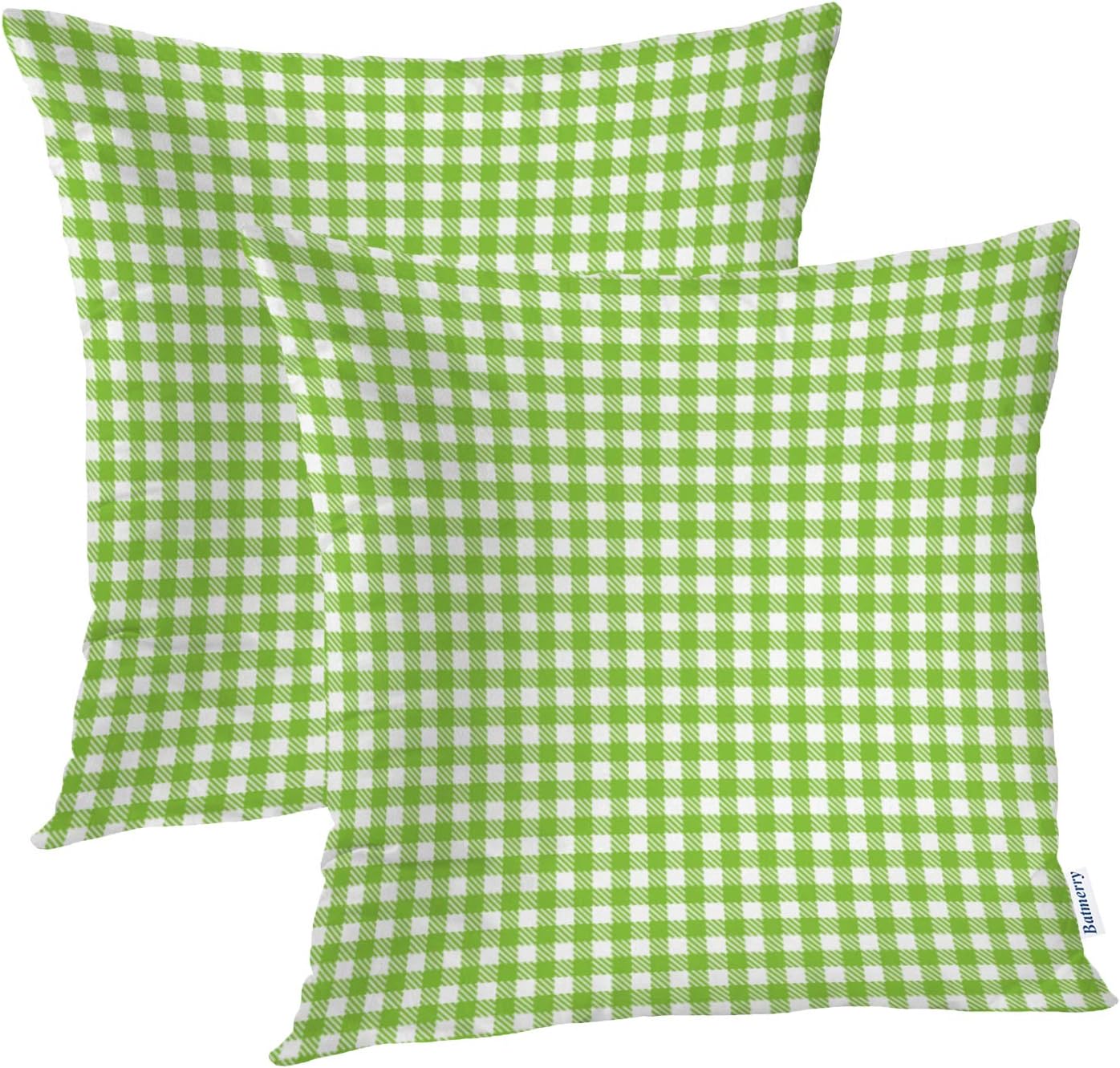 Batmerry Gingham Pillow Covers 18x18 Inch Set of 2, Green