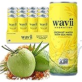 Wavii Hydration Organic Coconut Water with Organic Sea Moss plus Pineapple, 11 fl oz Cans, Pack of 12 – Clean Refreshing Hydration with Naturally Occurring Electrolytes, No Added Sugar, Non-GMO
