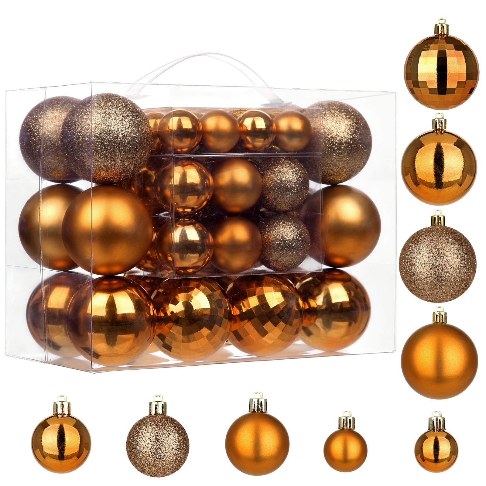 Photo 1 of 50pcs Copper Orange Christmas Ball Ornaments Small Shatterproof Christmas Tree Decorations Orange Ornaments Balls with Hanging Loop for Fall Halloween Xmas Wedding Holiday Party Wreath Home Decor