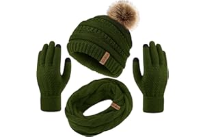 Hicdaw Womens Winter Hats Gloves Scarf Set Winter Hats for Women Beanie Hat Circle Loop Scarf Glove