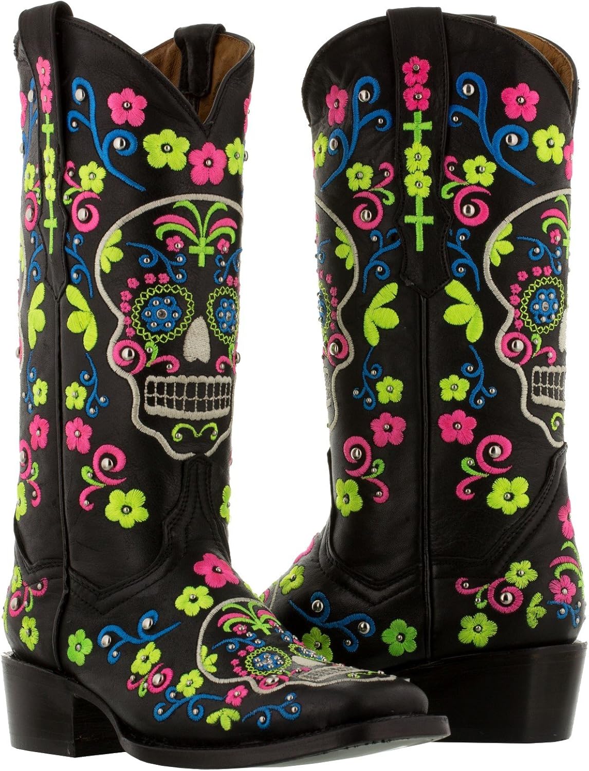 womens black leather cowboy boots