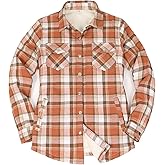 ZENTHACE Women's Flannel Shirt Jacket, Sherpa-Lined Plaid Shacket Jackets, Snap Button Down Outdoor Shirt