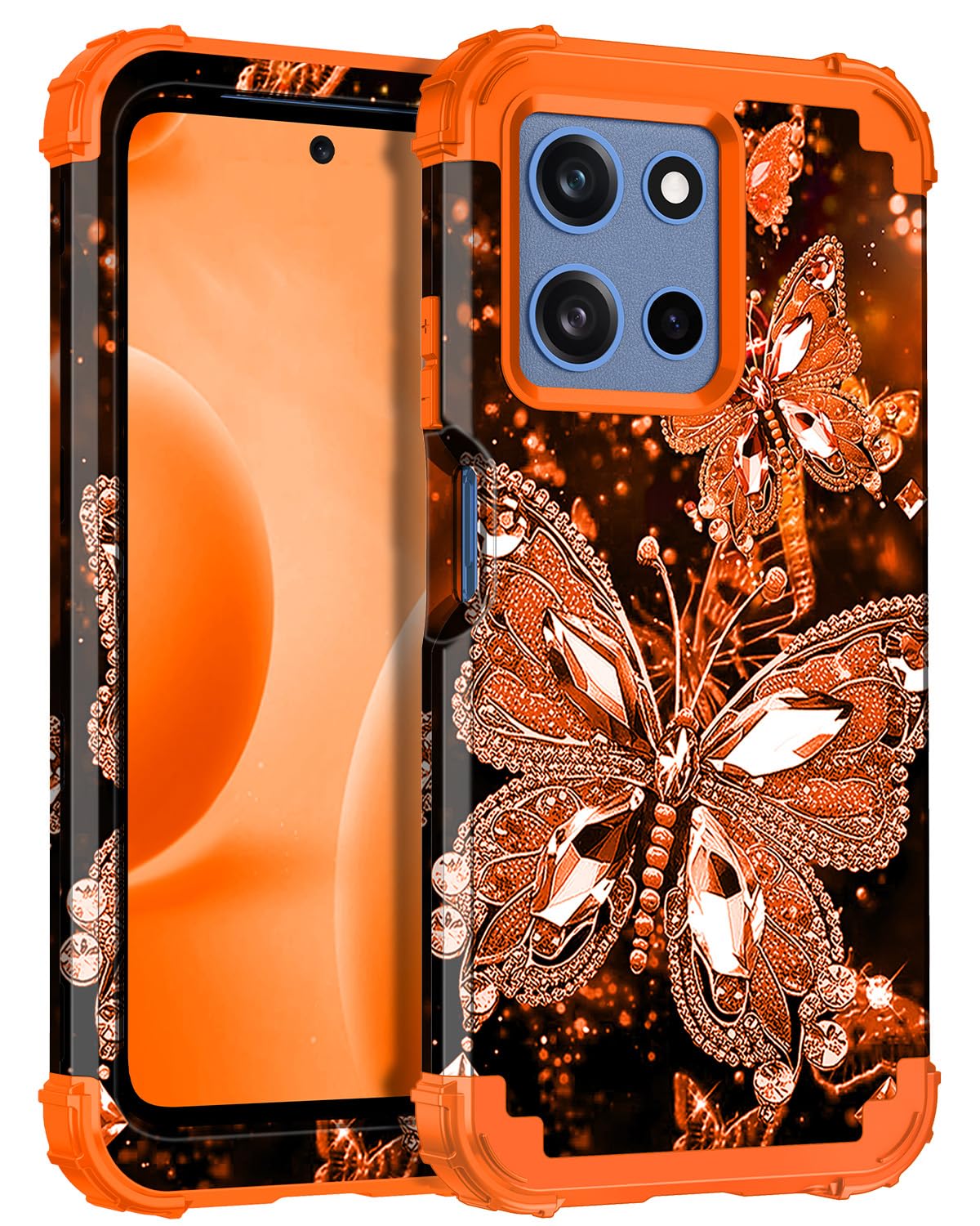 Miqala for Moto G 5G 2025 Case,Glow in The Dark Three Layer Heavy Duty Shockproof Full Body Protection Hard Plastic Bumper+Soft Silicone Protective Case for Motorola Moto G 5G 2025,Orange