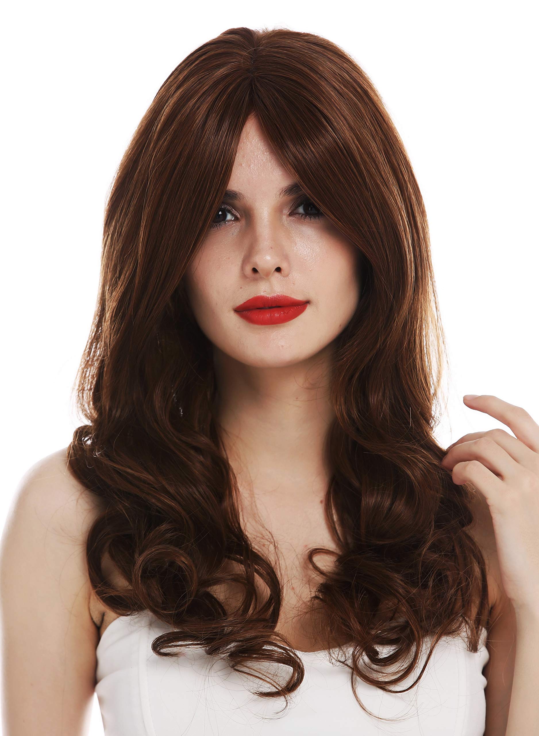 WIG ME UP - TYM-699-MF-27/30/6 wig lace front 3 partings partial monofilament long sleek curled tips brown copper blonde highlights