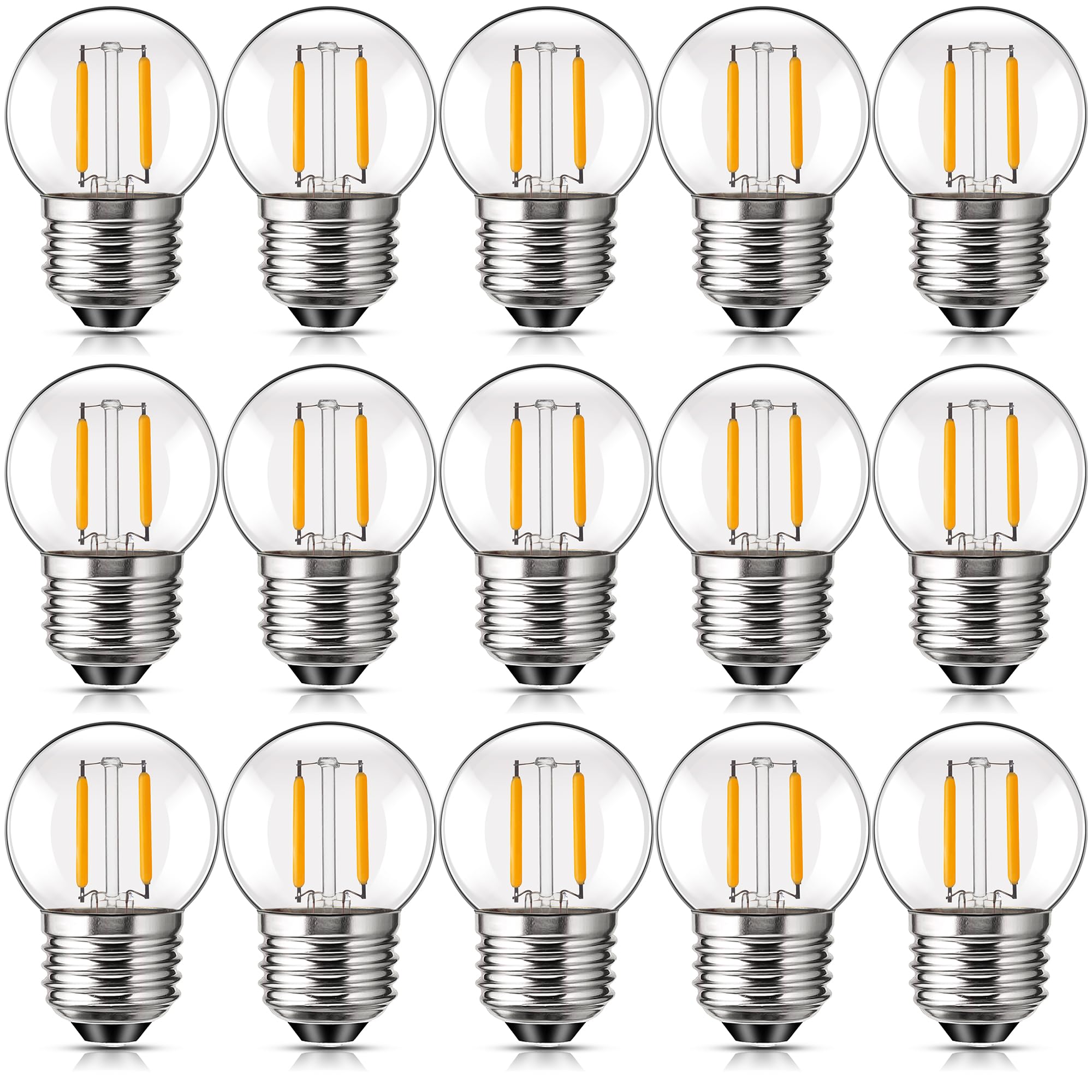 Genixgreen Outdoor String Light Replacement Bulbs,1.5W E27 Screw Bulb ES LED Filament Mini Globe Light Bulb for Festoon/Backyard/Party/Patio/Garden,Clear Glass,2700K Warm White,Non-Dimmable,15 Pack