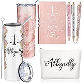 Domensi 6 Pcs Funny Allegedly Lawyer Judge Gift Inspirational Gift for Law Student 20 oz Tumbler Marble Sign Makeup Bag Notepad Ballpoint for Law Paralegal School College Teacher(Pink)