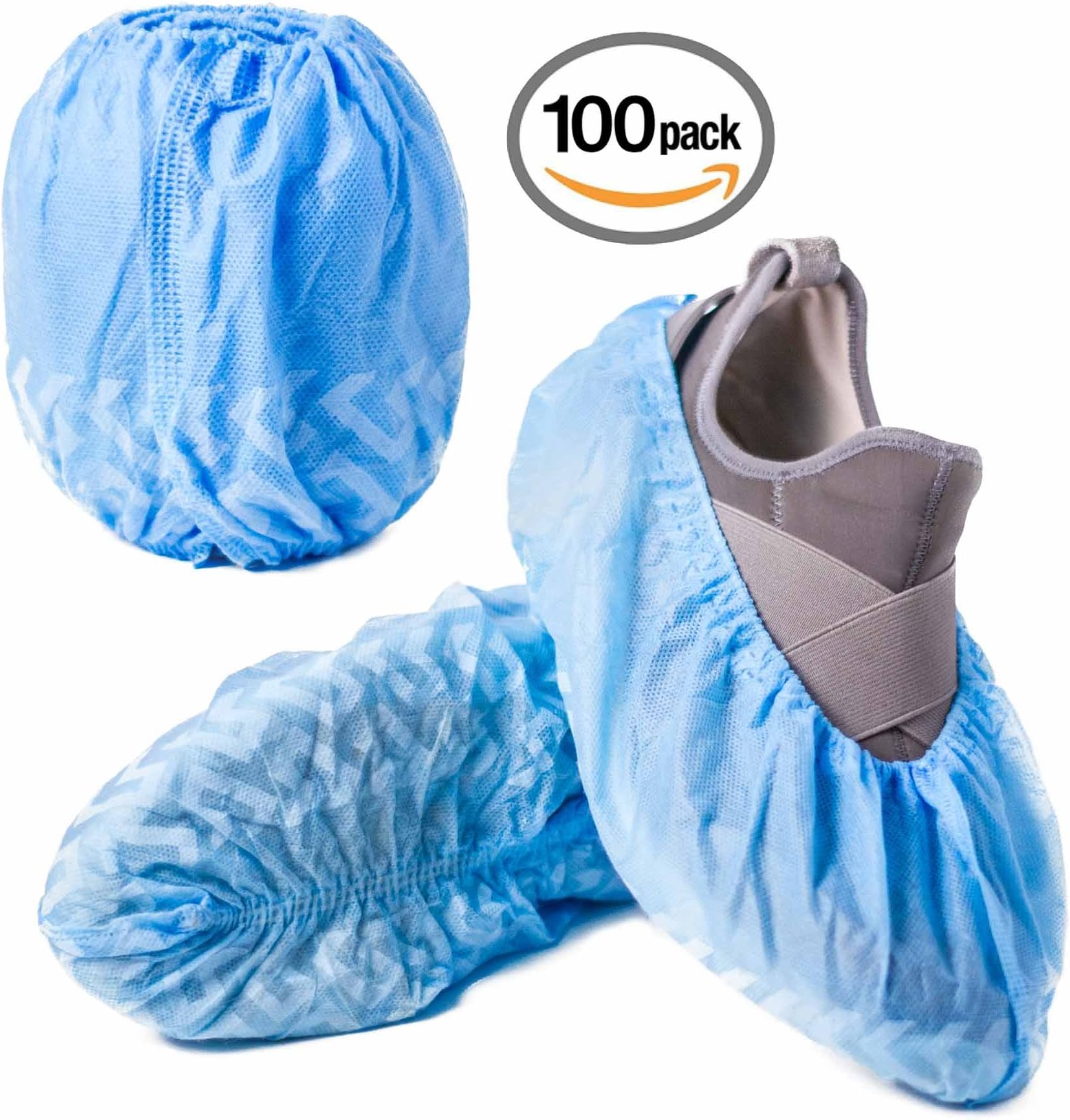 Disposable Protective Shoe and Boot Covers: Premium Blue Cloth Booties, Non Slip, Elastic Fit Up to Men's Size 11 & Woman's 12.5 - Construction, Painting, Home Inspector, Realtor - 100 Count/50 Pairs