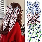 Hair Bows Big Bow Hair Clips with Long Tails Cherry Blueberry Grapes Pattern Hair Bows Clips, Cute Bow Hair Accessories for Women Girls Daily Holiday Gift 3 Pcs