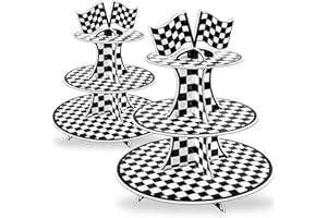 PANGU 2 Pack Race Car Cupcake Stand for Racing Theme Events, 3-Tier Cardboard Dessert Tower, Professional Party Display Suppl