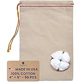 Celestial Gifts Muslin Bags - 100% Cotton Drawstring Bags Medium 50pcs, 4x6, Reusable Tea Bags, Jewelry Gift, Spice and Pouch Gift Sachet Bags - Made in USA - (Red Hem and Orange Drawstring)