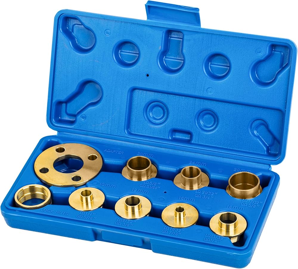 KATSU Brass Router Guide Bushing Set 10 Pcs Case Metric Size Kit
