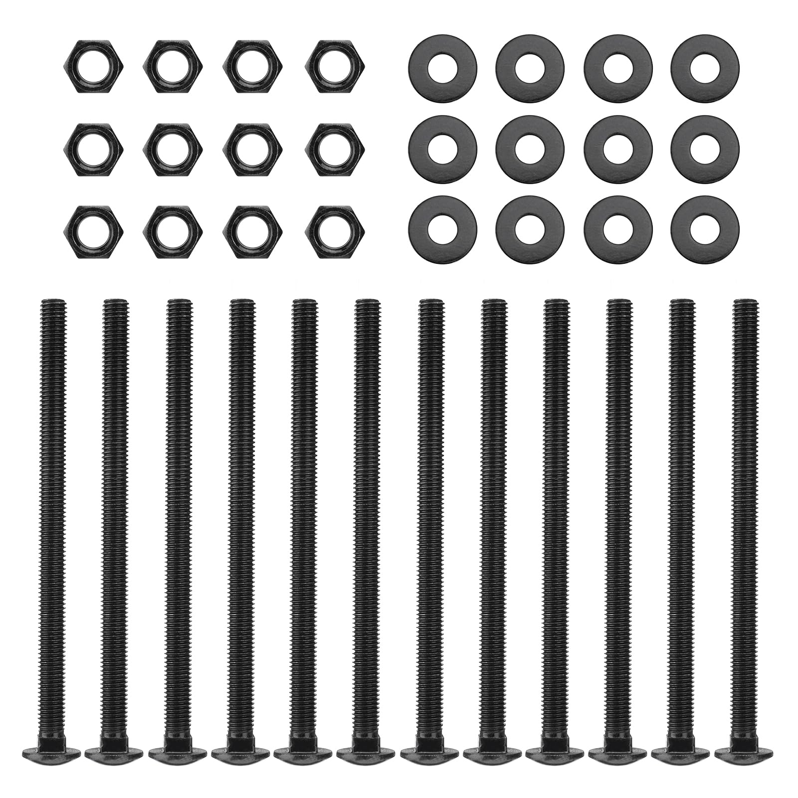 Photo 1 of SPARKWHIZ 1/2 x 8 Inch Carriage Bolt Kit,Rust Resistance Bolts Includes 12 Bolts, 12 Washers, and 12 Nuts, Black