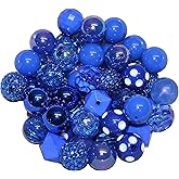 20mm Bulk Mix of 52 Royal Blue Chunky Bubblegum Beads 12 Styles Acrylic Gumball Beads Lot