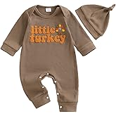 Fuethsuy Newborn Baby Boy Girl Thanksgiving Clothes Little Turkey Embroidery Romper One Piece Jumpsuit Hat Coming Home Outfit