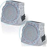 GGII 2-Pack Solar Powered Rock Speakers Outdoor Water-Resistant with 3 Mode Lights and Pair Function USB Rechargeable for Patio Garden Party Pool Outside(Two)