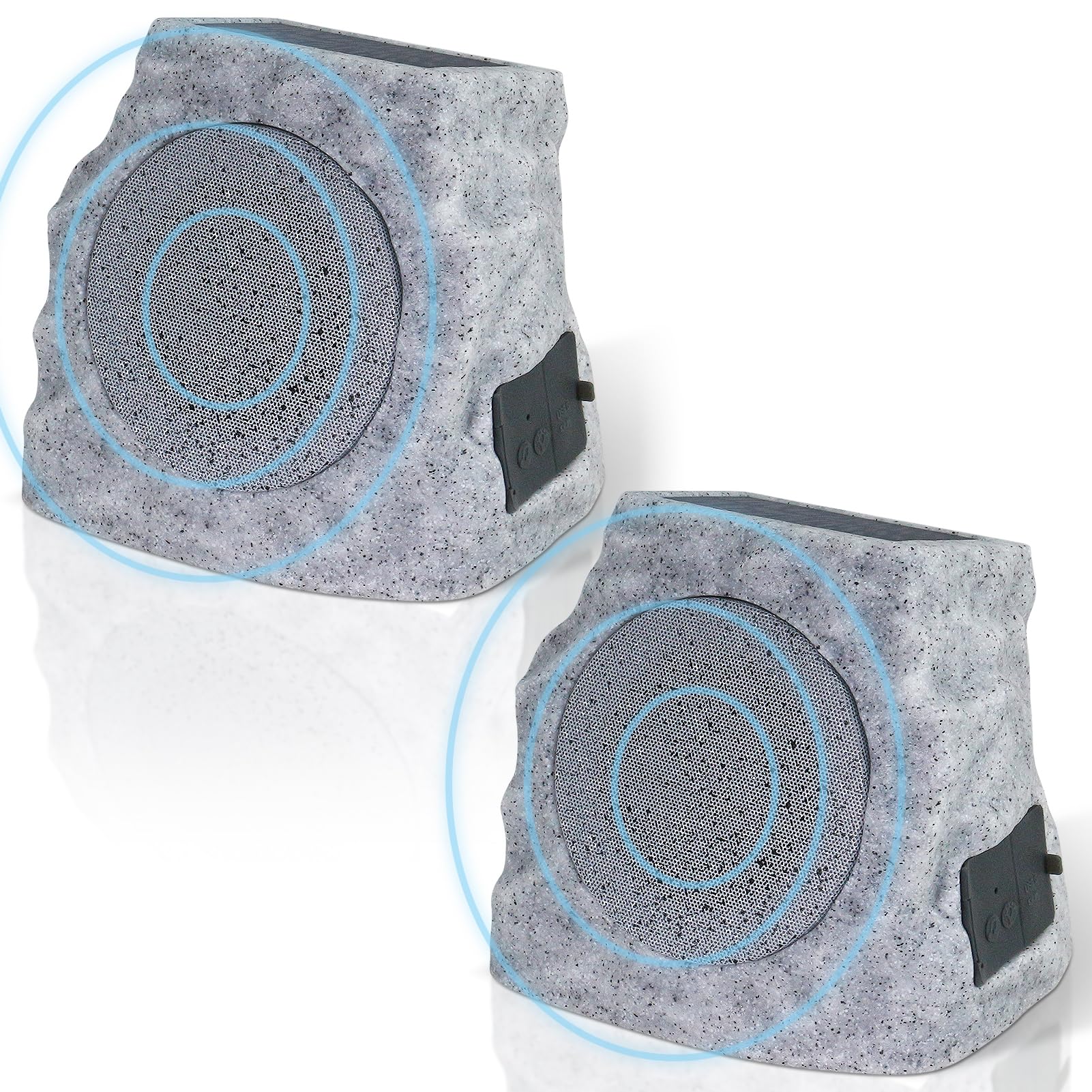 Photo 1 of GGII 2-Pack Solar Powered Rock Speakers Outdoor Water-Resistant with 3 Mode Lights and Pair Function USB Rechargeable for Patio Garden Party Pool Outside(Two)