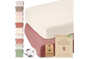 Infancie 100% Organic Cotton Crib Sheets Set of 2, 71 X 132 CM Fitted Crib Sheet for Boys and Girl Soft Breathable Durable Fi