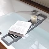 Vencier Eco-Friendly Slimline Bamboo Bath Bridge Rack Caddy Shelf Grey view 5