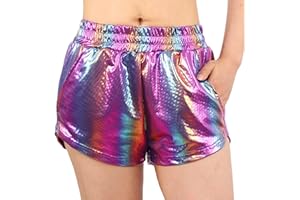PESION Women's Metallic Shiny Shorts Sparkly Rave Hot Short Pants