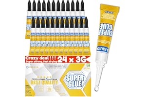 INSOIA Super Glue Liquid Clear, 24 X 3g All Purpose Strong Adhesive Ca Glue Cyanoacrylate Quick Dry Instant Glue for Plastic, Metal, Ceramic, Shoe, Wood, Leather, Model, Rhinestone, Jewelry and DIY Crafts