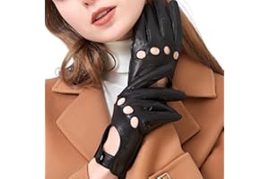 ZLUXURQ Womens Vintage Soft And Thin Excellent Quality Lambskin Leather Touch Screen Black Driving Gloves