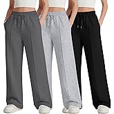 LessonZoo 3 Pack Girls Wide Leg Sweatpants Drawstring Baggy Pants Teen Girls Athletic Joggers Pants with Pockets 5-14Y