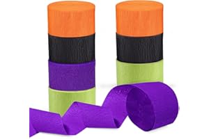 Riqiaqia Halloween Streamers, 8 Rolls Black & Orange Crepe Paper Streamers for Halloween Party Decorations, Birthday & Home Backdrop Decorations