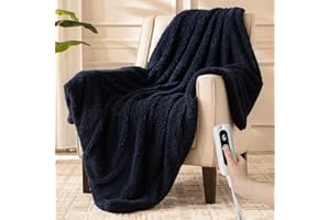 SNUGSUN Heated Throw Blanket Double Sided Sherpa, Soft Heating Electric Blanket for Bed, Automatic Safety System, 6 Heating Levels & 4 Hours Auto-Off, 50"x60" Navy Blue