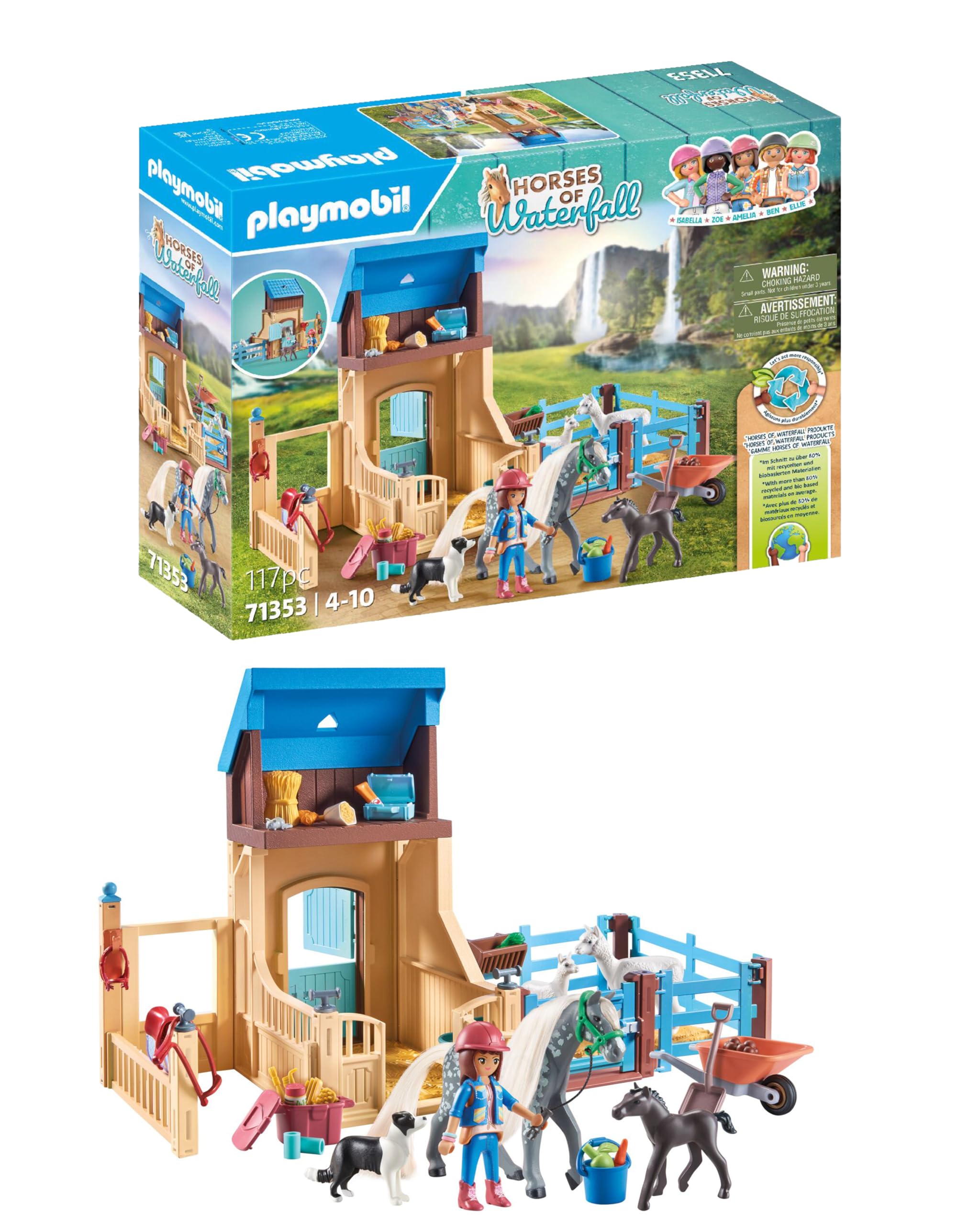 Playmobil 71353 Horses of Waterfall Horse Stall with Amelia and Whisper, adventures at the picturesque Waterfall Ranch, fun imaginative role-play, sustainable play sets suitable for children ages 5+