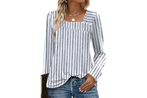 OFEEFAN Long Sleeve Shirts for Women Fall Clothes Asymmetric Square Neck Tunic Tops Decorative Buttons