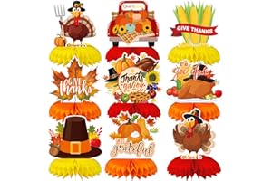 GISTOME 9 Pieces Thanksgiving Honeycomb Centerpieces – Fall Table Decorations with Turkey, Pumpkin, Corn, Pilgrim Hat, and “Give Thanks” Signs for Thanksgiving Dinner, Friendsgiving, and Harvest Festival