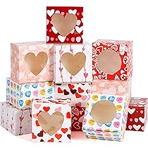 Fovths 36 Pack Valentines Day Cookie Boxes With Window Cupcake Bakery Boxes 4.5 X 4.5 X 2.5 Inch Hearts Goody Candy Container Box With Tags And Rope