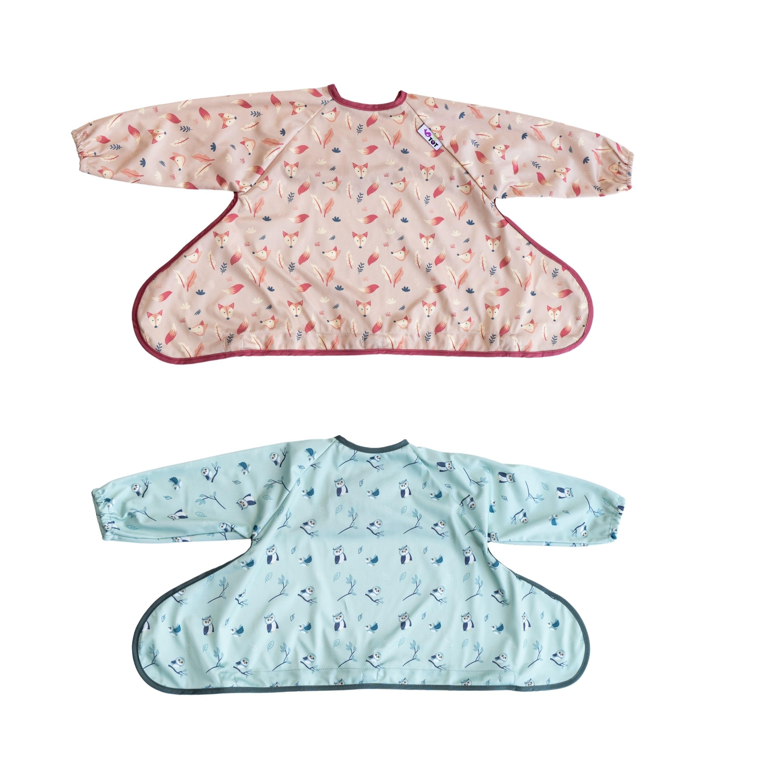 Tidy Tot®™ Cover & Catch™ Weaning Bib with Sleeves. Attaches to Highchairs with Suction for Mess Proof Baby Feeding. Waterproof Long Sleeved Bibs. Coverall BLW Bibs.
