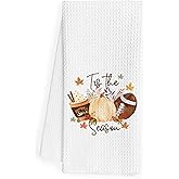 WFSM Fall Pumpkin Spice Coffee Football Dish Towels, Tea Towels for Kitchen, Autumn Hand Towels for Bathroom, Decor, 16x24 Inches