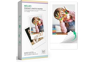 Nelko 52.3x90mm (2.06"x3.54") Premium Photo Paper, 50-Pack Genuine PP01 Pocket Printer Paper, Sticky Back Picture Paper, Comp