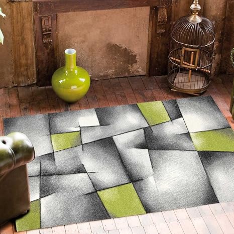 Jadorel Tapis Moderne 1017 Tapis De Couloir Parlak 3d Vert Gris Noir 80 X 300 Cm