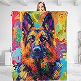 Vibrant German Shepherd Throw Blanket - Soft Plush, Lightweight, Warm, Fuzzy Anti-Pilling Flannel Blanket for Bedroom, Couch, Office, Travel Home Decor 50in×60in