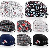 Coume 8 Pcs Nurse Caps for Women Nursing Working Caps with Button and Sweatband Adjustable Elastic Scrub Hats for Dentist
