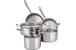 Tramontina Stainless Steel Tri-Ply Clad 8-Piece Cookware Set, Glass Lids, 80116/1010DS