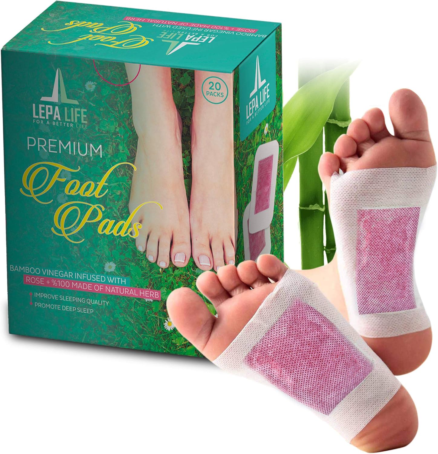 Premium Aromatherapy Rose Foot Pads - Stress, Pain Relief - Natural Better Sleep Aid - Energy Booster - Odor Eliminator, Relaxing Feet Health Care Ginger Pad by Lepa Life - Set of 20 (Rose): Health & Personal Care