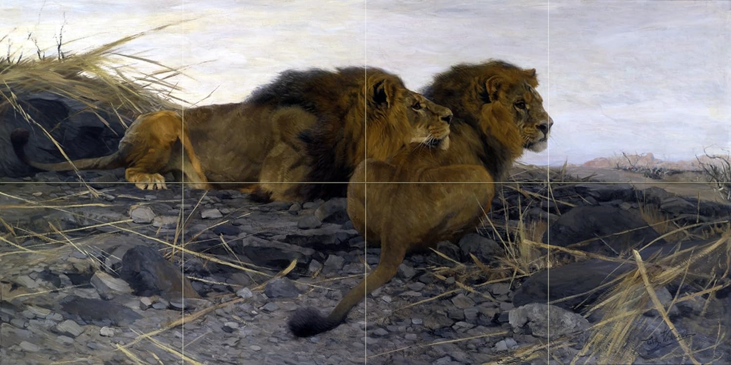Africa lions W. Spielende Tile Mural Bathroom Wall Backsplash Art Marble Ceramic - Picture 2 of 28