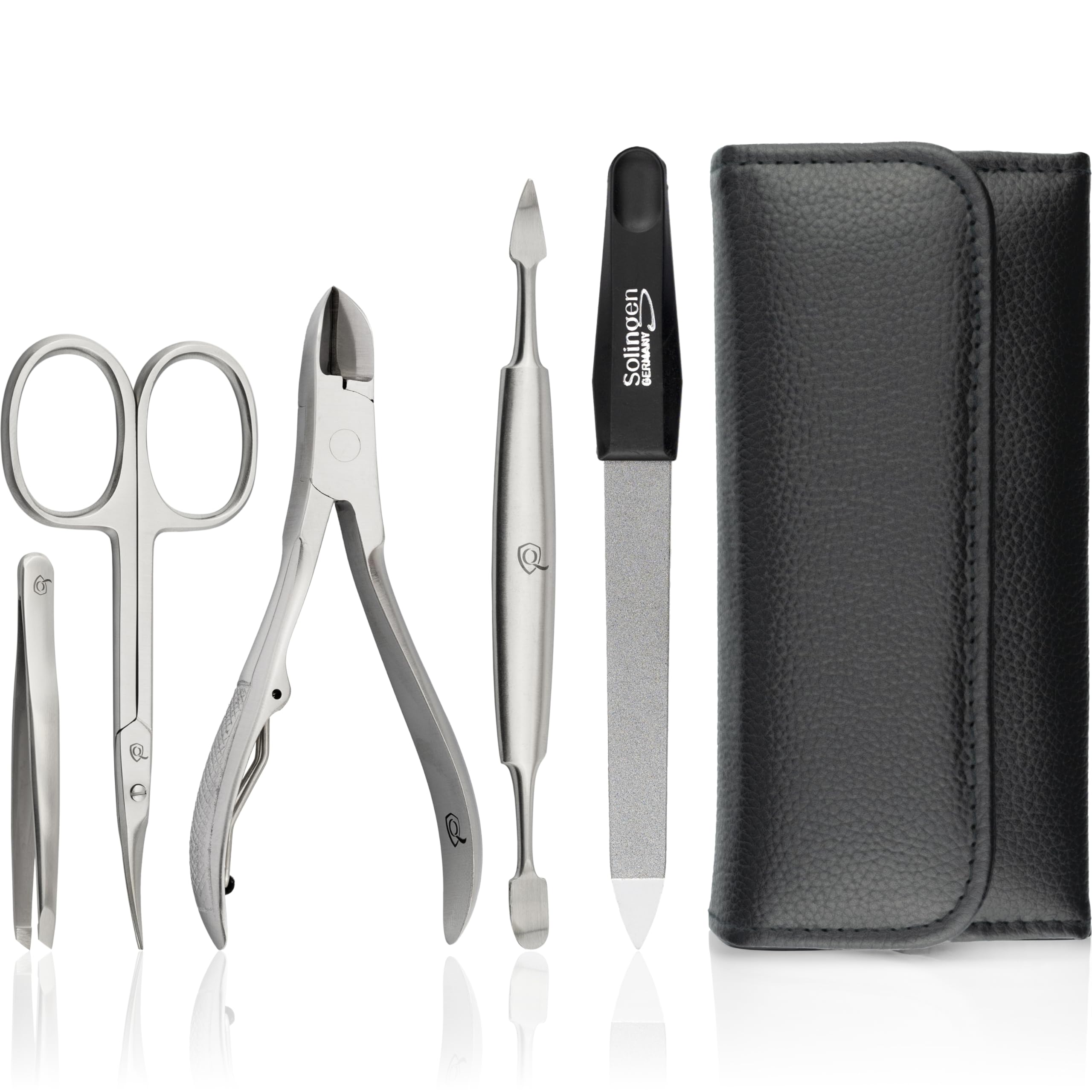 Solingen Manicure Set for Women and Men - 5-Pieces Pedicure Kit - Ideal for Travelling - Made in Germany, black