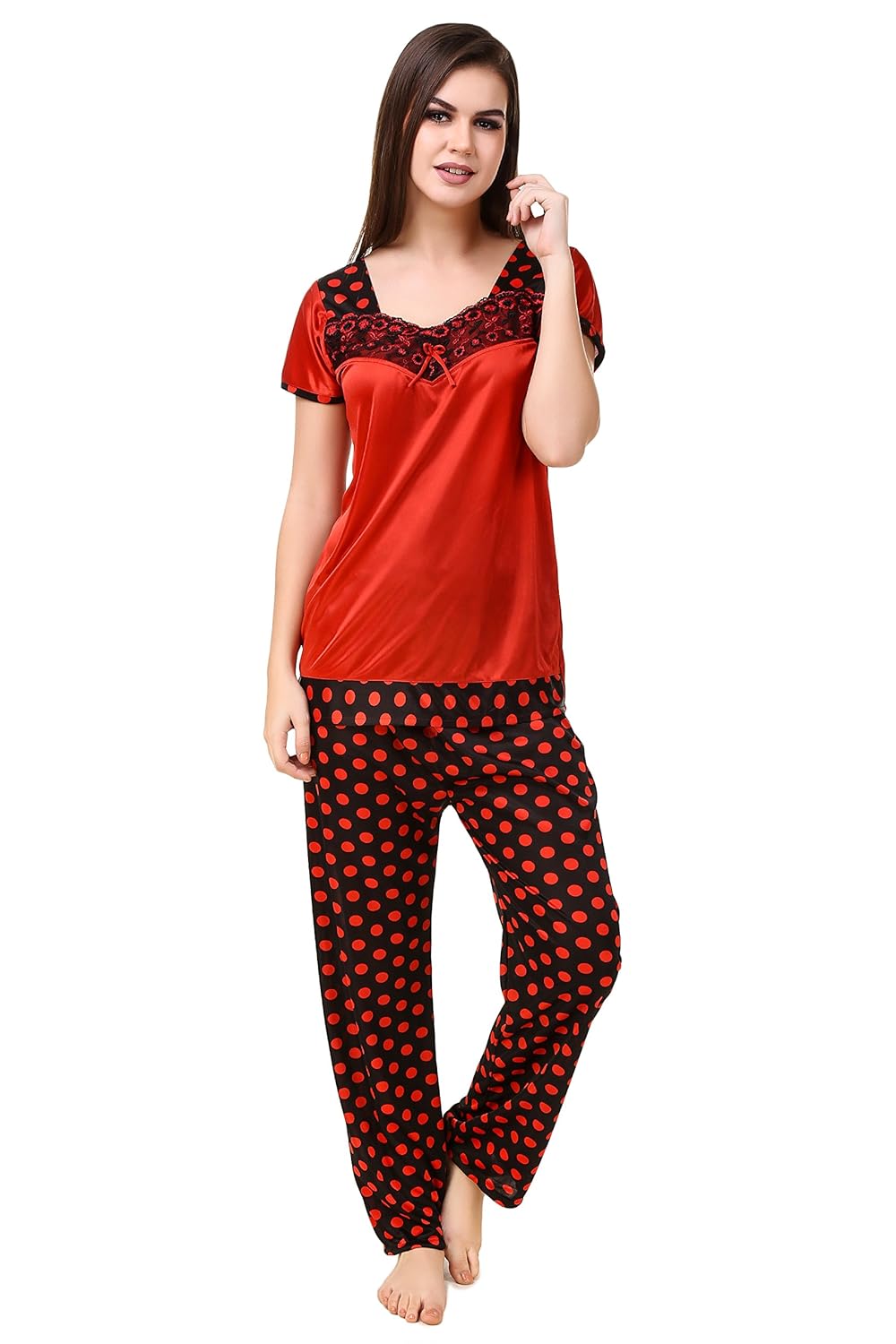 masha women's satin printed night suit