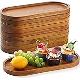 Rtteri 10 Pcs Acacia Wood Trays, 13.8 x 5.8 Inch Large Wooden Serving Trays Charcuterie Board Solid Wooden Serving Platter Oval Platter Rustic Vintage Trays for Dessert Fruit Bread BBQ Party Table