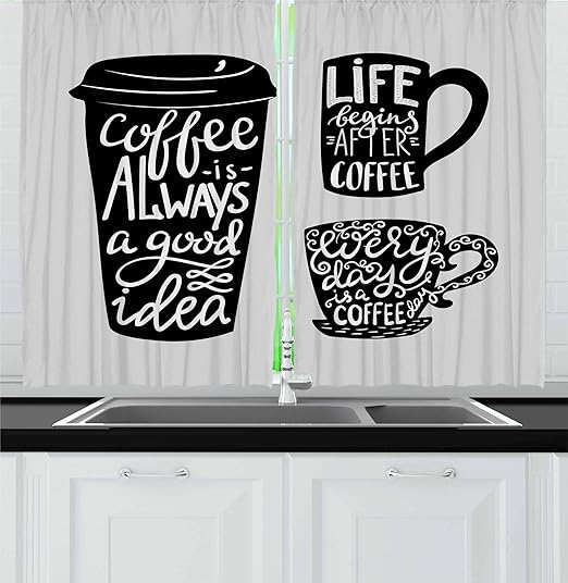 Amazon Com Ambesonne Coffee Kitchen Curtains Words About Coffee