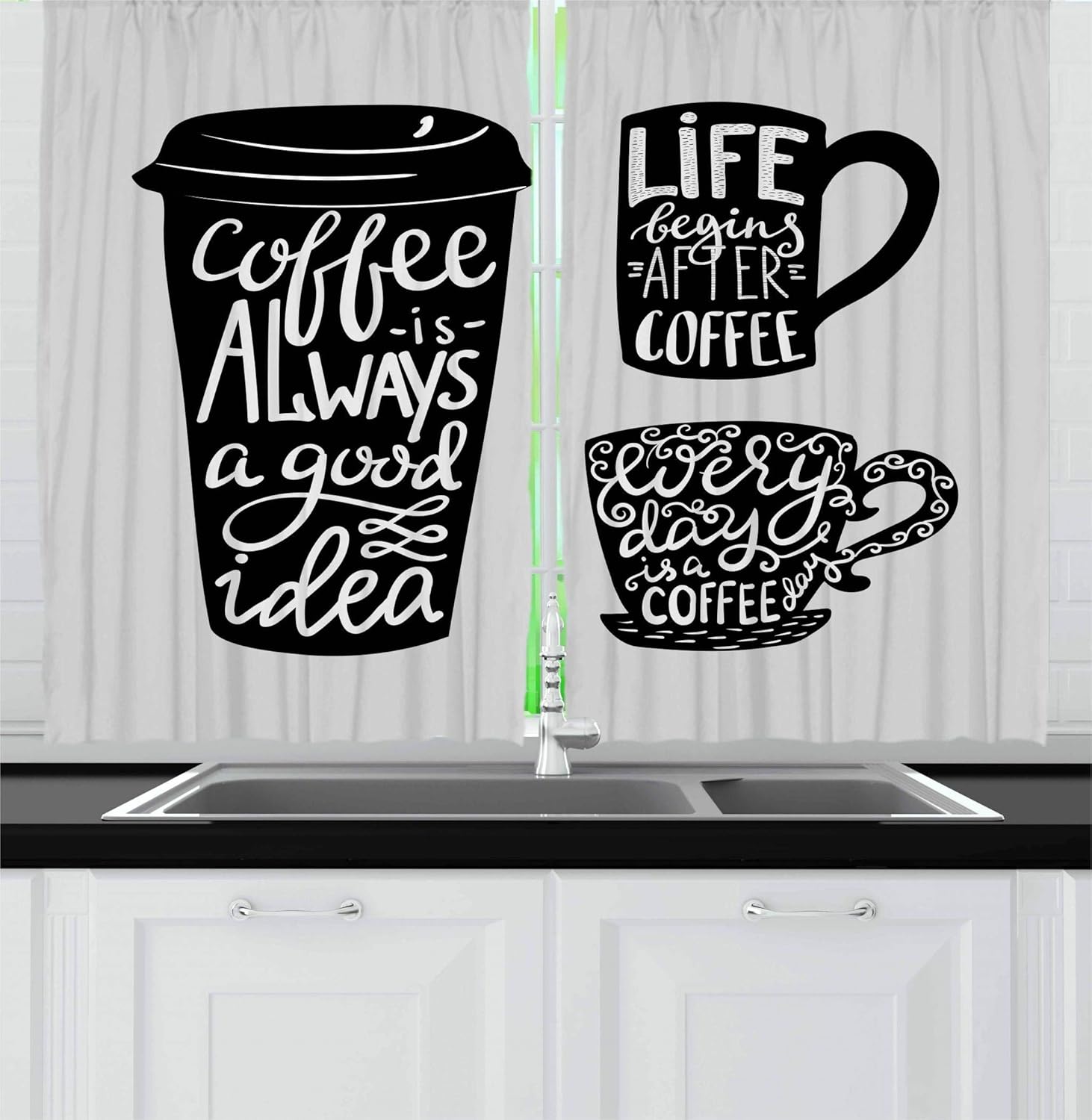 Amazoncom Ambesonne Coffee Kitchen Curtains Quotes About Coffee
