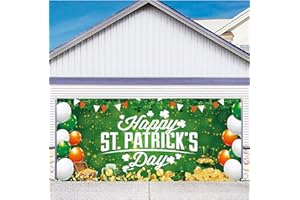 St Patrick's Day Garage Door Decorations Banner ROOKEA 6 x 13 Ft St Patricks Day Garage Door Cover Large Shamrock Garage Door Murals Irish Festive Outdoor Decorations Green Party Supplies