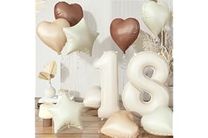 GOVPY Nude 18 Balloons Decor for Girls, Beige Apricot Brown Tan Heart Balloon, Sand White 18 Balloon Boho Decor, Neutral Cream Foil Star Balloon for Kids 18th Birthday Wedding Anniversary Party Decoration